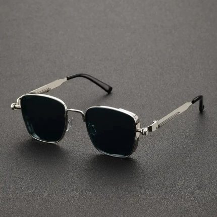 Men's New Euro-American Vintage Square Frame Steampunk Sunglasses with Indian-Inspired Design Elements