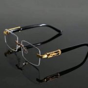 Men's Euro-American Style Cross-Border Leopard Accent Rimless Edge-Cut Sunglasses - Premium Business Wood-Grain Metal Square Frame